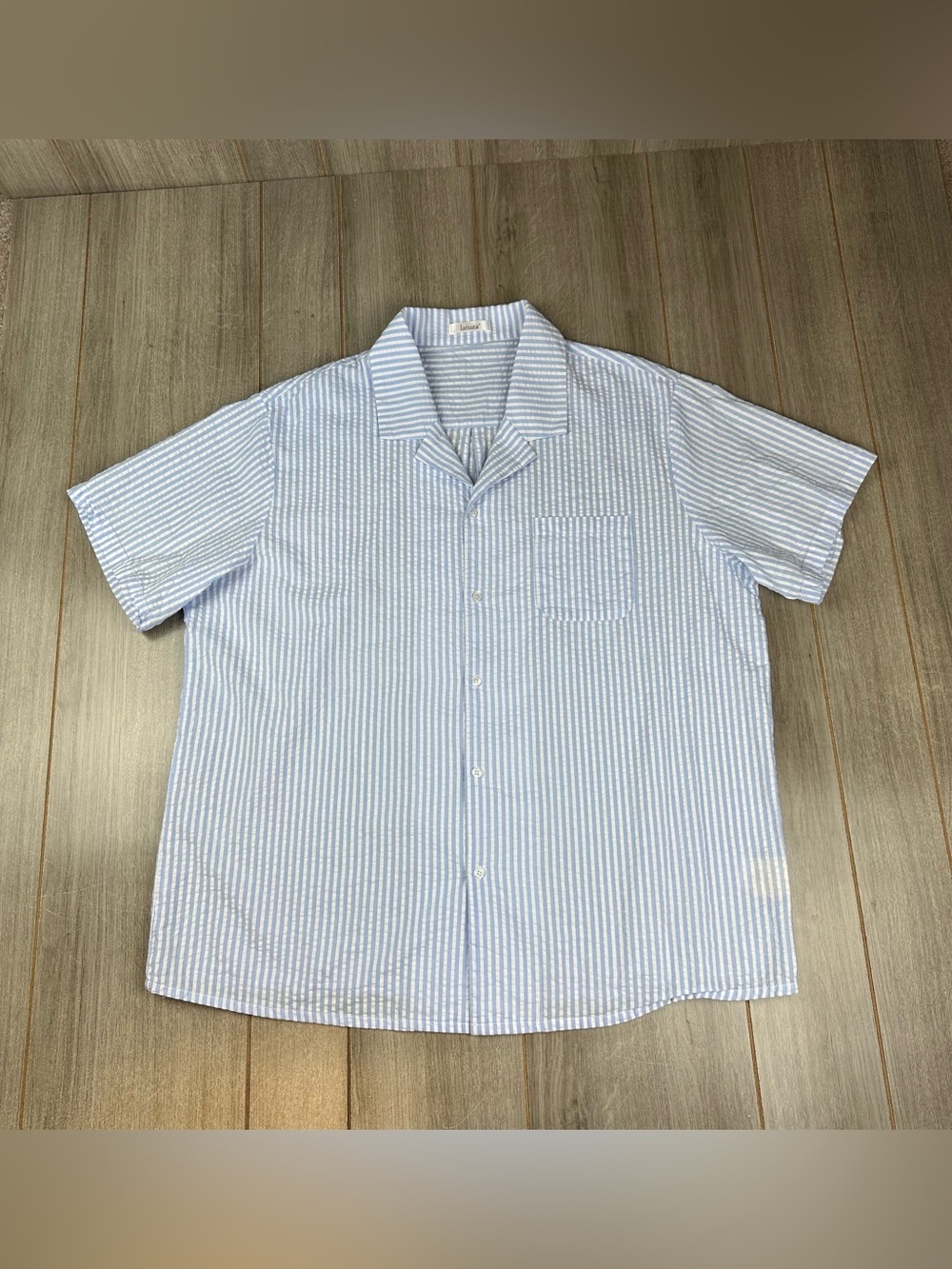 latuza Pajama Top Size 2XL Seersucker Striped Blue